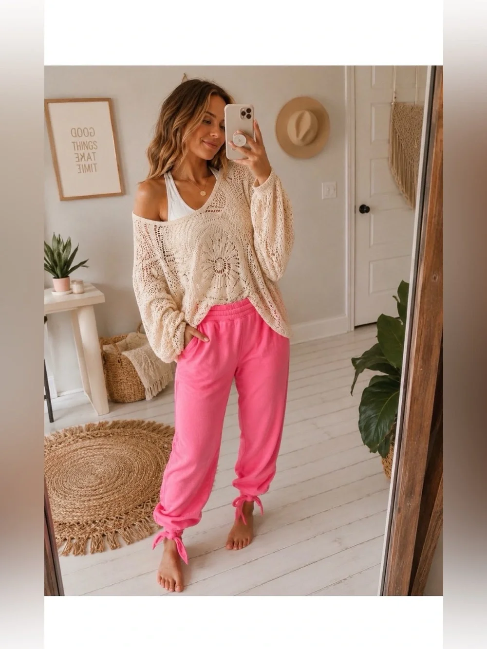 FREE PEOPLE MOVEMENT Hot Pink Boho Strappy Sweatpants Size Small